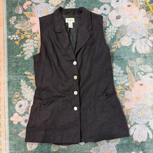 Mix It Linen Button Up Vest Womens Size 9/10 Brown Collared Sleeveless Vintage
